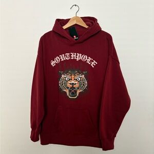 NWT Southpole Tiger Print Y2K Wine Color Hoodie Sweatshirt Medium